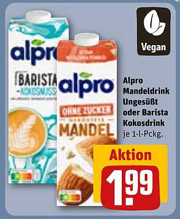 Alpro Mandeldrink Ungesüßt oder Barista Kokosdrink je 1-l-Pckg.