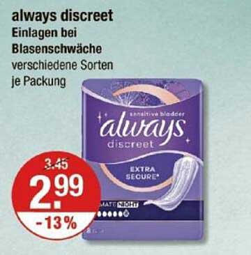 always discreet Einlagen bei Blasenschwäche - verschiedene Sorten je Packung
