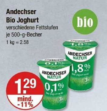 Andechser Bio Joghurt verschiedene Fettstufen je 500-g-Becher