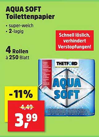 AQUA SOFT Toilettenpapier - super-weich, 4 Rollen à 250 Blatt