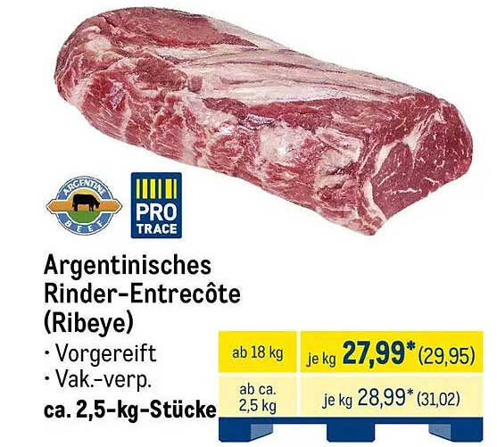 Argentinisches Rinder-Entrecôte (Ribeye) - Vorverarbeitet und vakuumverpackt