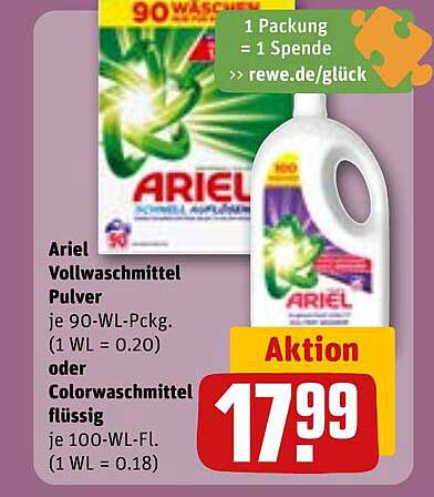 Ariel Vollwaschmittel Pulver oder Colorwaschmittel Flüssig