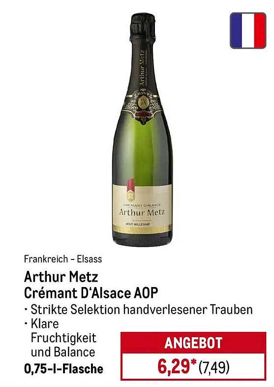 Arthur Metz Crémant D’Alsace AOP 0,75-l-Flasche