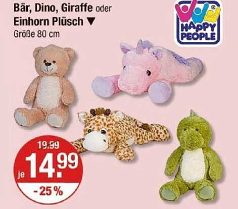 Bär, Dino, Giraffe oder Einhorn Plüsch 80 cm