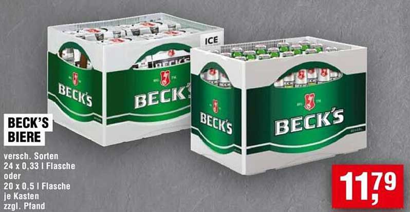 BECK’S BIER - Verschiedene Sorten 24 x 0,33 l Flasche oder 20 x 0,5 l Flasche je Kasten