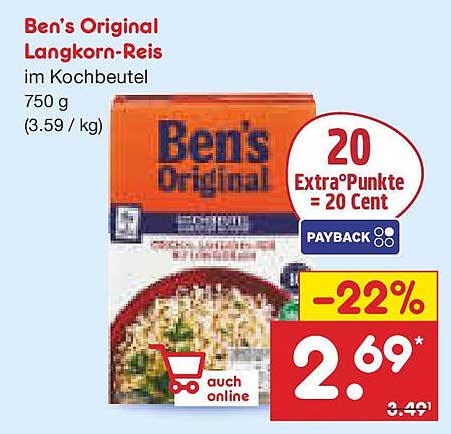Ben's Original Langkorn-Reis im Kochbeutel 750 g