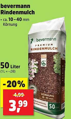 bevermann Premium Rindenmulch 50 Liter - 10-40 mm Körnung