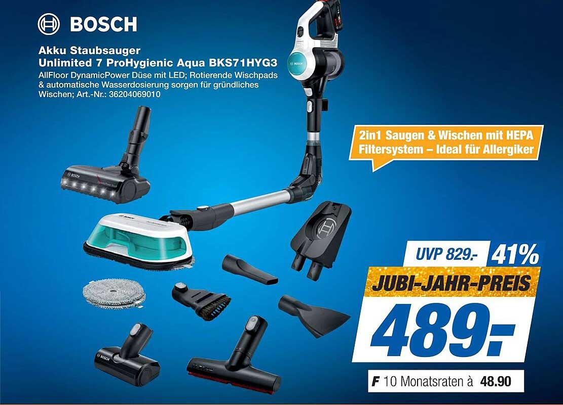 Bosch Akku Staubsauger Unlimited 7 ProHygienic Aqua BKS71HYG3