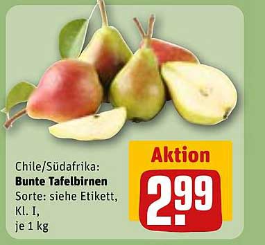 Bunte Tafelbirnen aus Chile/Südafrika - Aktion