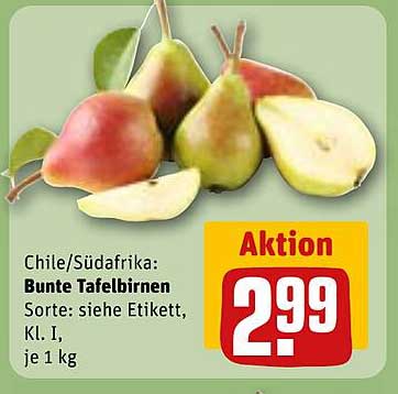 Bunte Tafelbirnen aus Chile/Südafrika, je 1 kg