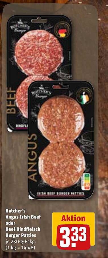 Butcher's Angus Irish Beef oder Beef Rindfleisch Burger Patties je 230-g-Pckg.
