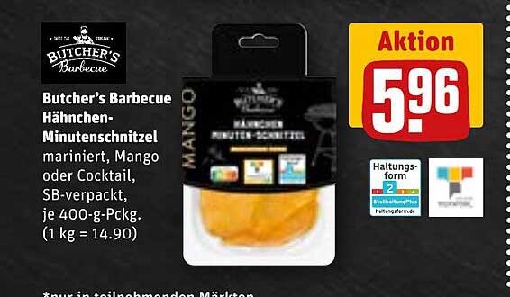 Butcher's Barbecue Hähnchen-Minutensteak, mariniert, Mango oder Cocktail, SB-verpackt, 400-g-Packung