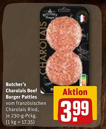 Butcher’s Charolais Beef Burger Patties vom französischen Charolais Rind, je 230-g-Pckg.