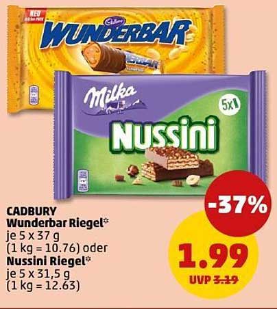 CADBURY Wunderbar Riegel und Nussini Riegel im Angebot