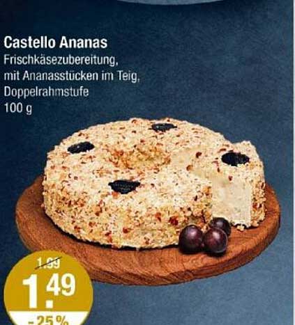 Castello Ananas Frischkäsezubereitung, mit Ananasstücken im Teig, Doppelrahmstufe 100 g