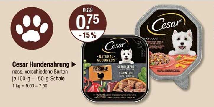 Cesar Hundenahrung nass, verschiedene Sorten je 100-g-150-g-Schale