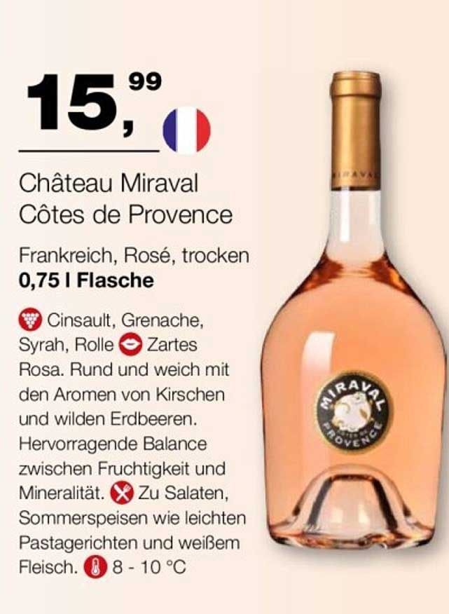 Château Miraval Côtes de Provence Rosé, trocken, 0,75 l Flasche