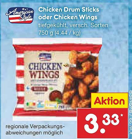 Chicken Drum Sticks oder Chicken Wings, tiefgekühlt, 750 g