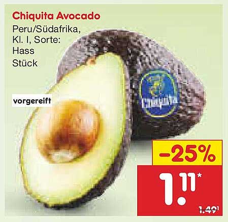 Chiquita Avocado - vorgereift - Stück für nur 1,11 statt 1,49
