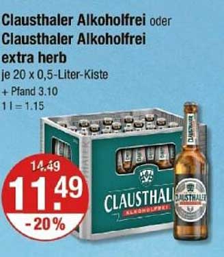 Clausthaler Alkoholfrei oder Clausthaler Alkoholfrei extra herb, je 20 x 0,5-Liter-Kiste