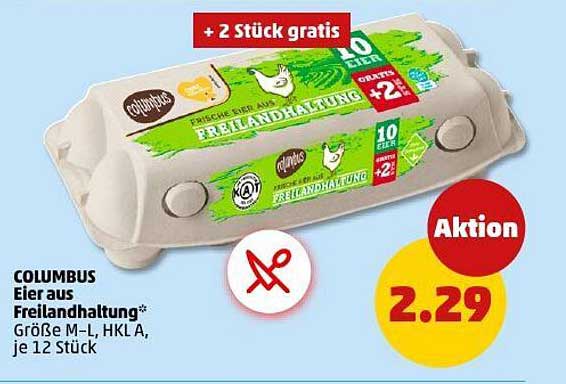 COLUMBUS Eier aus Freilandhaltung – 12 Stück für nur 2,29 €