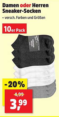 Damen oder Herren Sneaker-Socken - 10er Pack