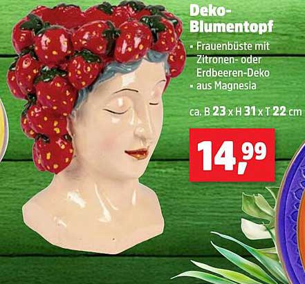Deko-Blumentopf - Frauenbüste mit Erdbeeren-Deko
