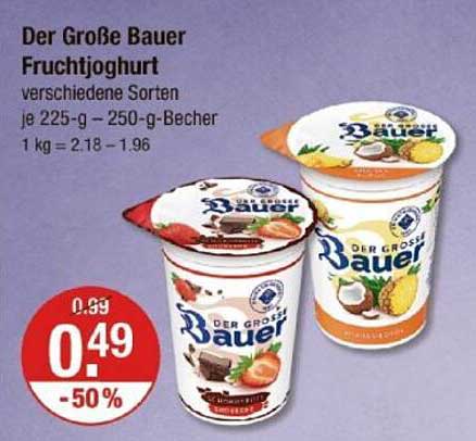 Der Große Bauer Fruchtjoghurt verschiedene Sorten je 225-g-250-g-Becher