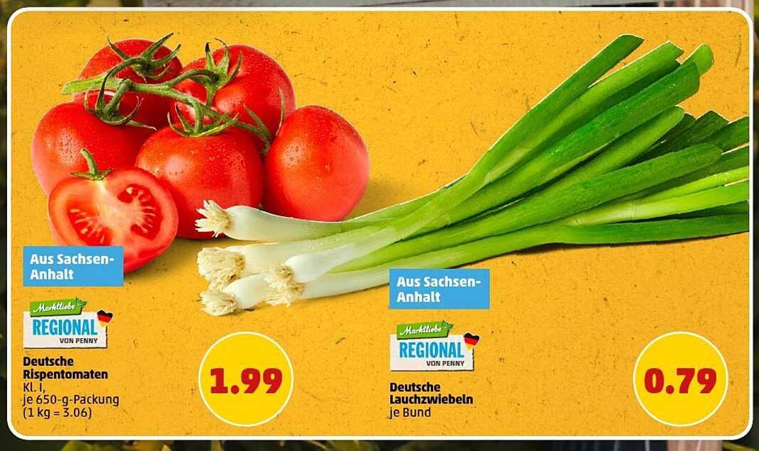 Deutsche Rispendtomaten und Lauchzwiebeln