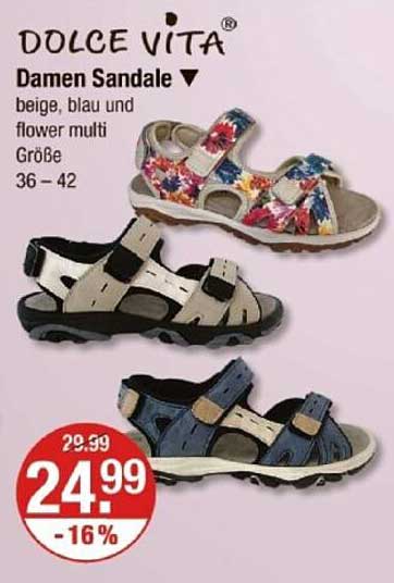DOLCE VITA Damen Sandale - beige, blau und flower multi, Größen 36-42