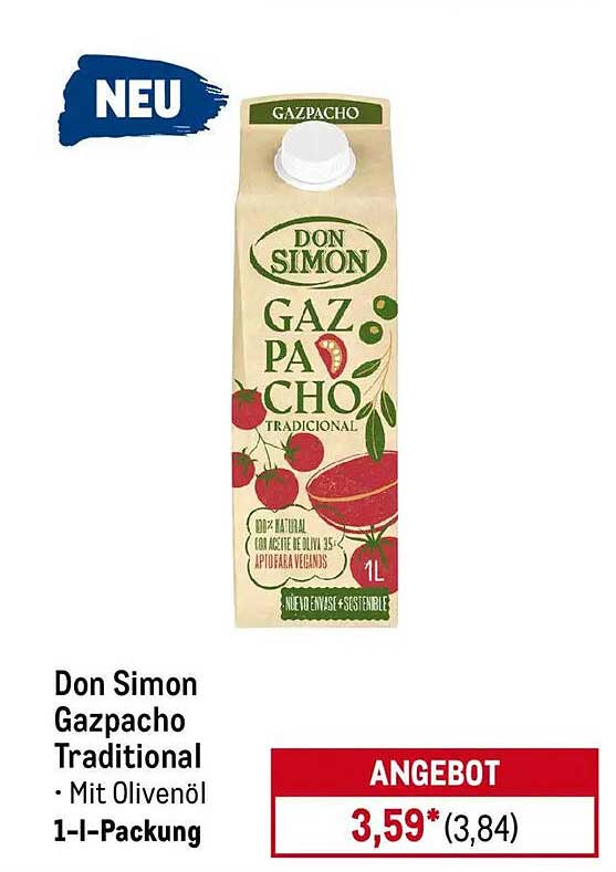 Don Simon Gazpacho Traditional mit Olivenöl – 1L-Packung