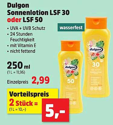 Dulgon Sonnenlotion LSF 30 oder LSF 50 - wasserfest, 250 ml