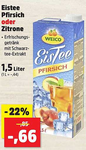 Eistee Pfirsich oder Zitrone 1,5 Liter