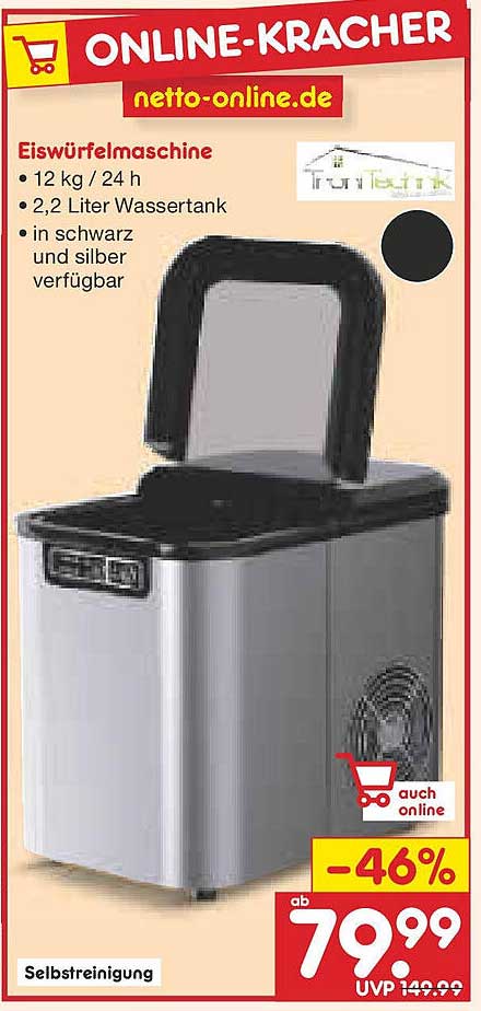 Eiswürfelmaschine 12 kg / 24 h mit 2,2 Liter Wassertank