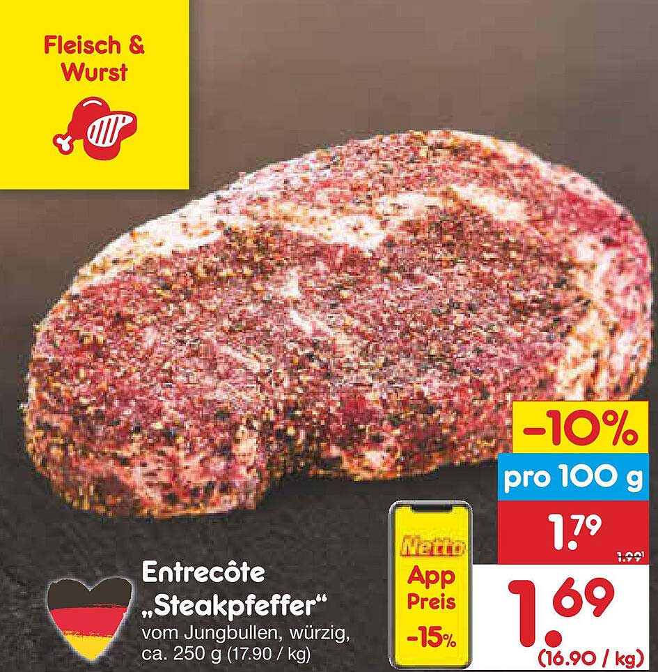 Entrecôte "Steakpfeffer" vom Jungbullen, würzig, ca. 250 g
