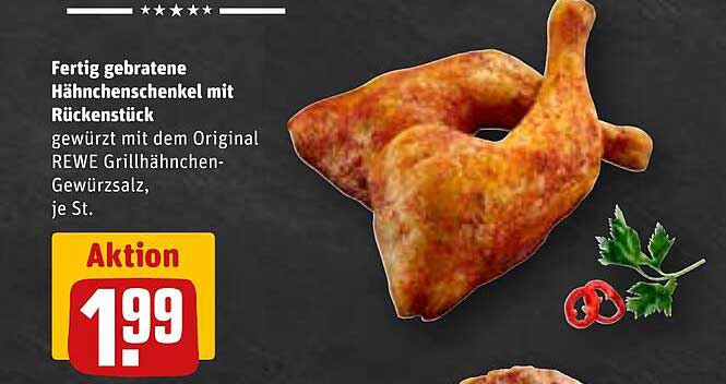 Fertig gebratene Hähnchenschenkel mit Rückenstück