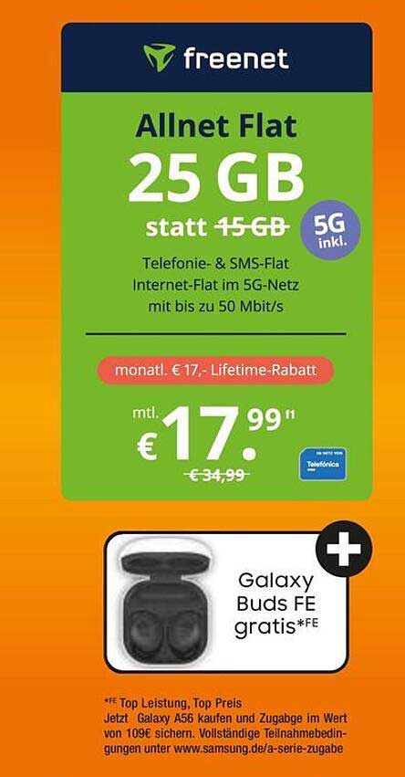 freenet Allnet Flat 25 GB statt 15 GB mit Galaxy Buds FE gratis