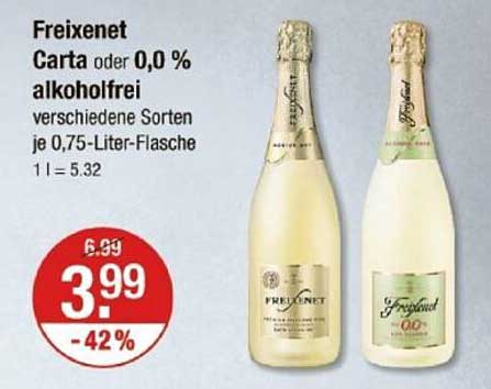 Freixenet Carta oder 0,0 % alkoholfrei – verschiedene Sorten je 0,75-Liter-Flasche