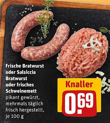 Frische Bratwurst oder Salsiccia Bratwurst oder frisches Schweinemett - Pikant gewürzt, täglich frisch hergestellt
