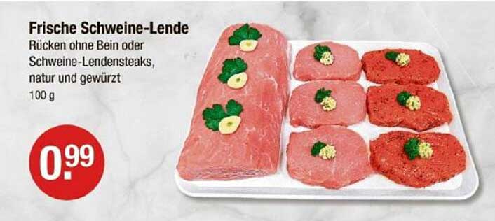 Frische Schweine-Lende Rücken ohne Bein oder Schweine-Lendensteaks, natur und gewürzt, 100 g