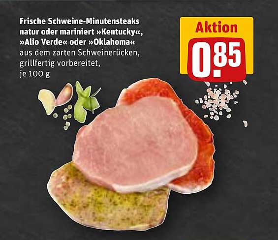 Frische Schweine-Minutensteaks natur oder mariniert "Kentucky", "Alio Verde" oder "Oklahoma"