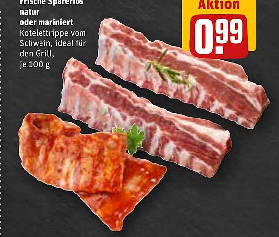 Frische Spareribs natur oder mariniert - Kotlettrippe vom Schwein, ideal für den Grill