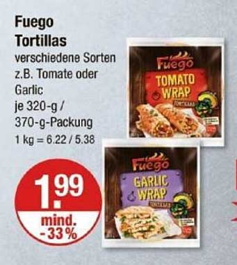Fuego Tortillas - Verschiedene Sorten z.B. Tomate oder Garlic