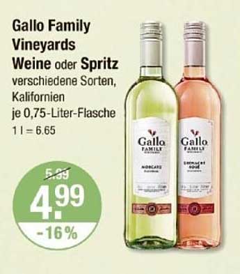 Gallo Family Vineyards Weine oder Spritz, verschiedene Sorten, Kalifornien je 0,75-Liter-Flasche