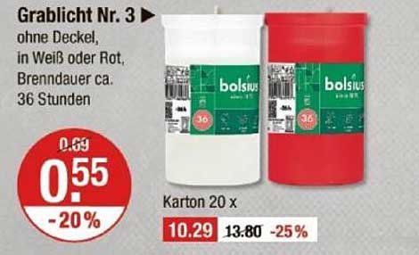 Grablicht Nr. 3 ohne Deckel in Weiß oder Rot, Brenndauer ca. 36 Stunden