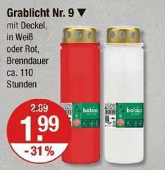 Grablicht Nr. 9 mit Deckel, in Weiß oder Rot