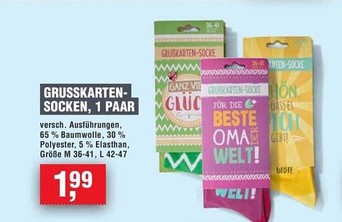GRUSSKARTEN-SOCKEN, 1 PAAR