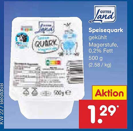 GUTES LAND Speisequark, gekühlt, 0,2% Fett, 500 g