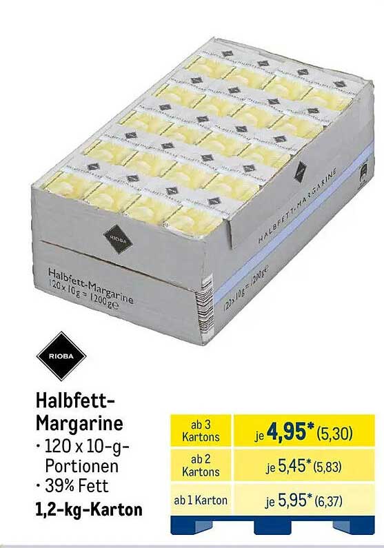 Halbfett-Margarine - 1,2-kg-Karton (120 Portionen à 10 g)