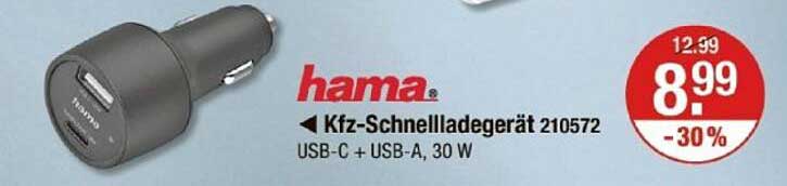 hama Kfz-Schnellladegerät 210572 (USB-C + USB-A, 30 W)